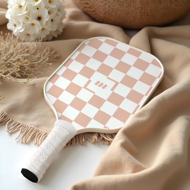 Modernes Retro-Prüfmuster mit benutzerdefiniertem  Pickleball Schläger (Modern Retro Chequered Pattern Custom Monogram Pickleball Paddle)