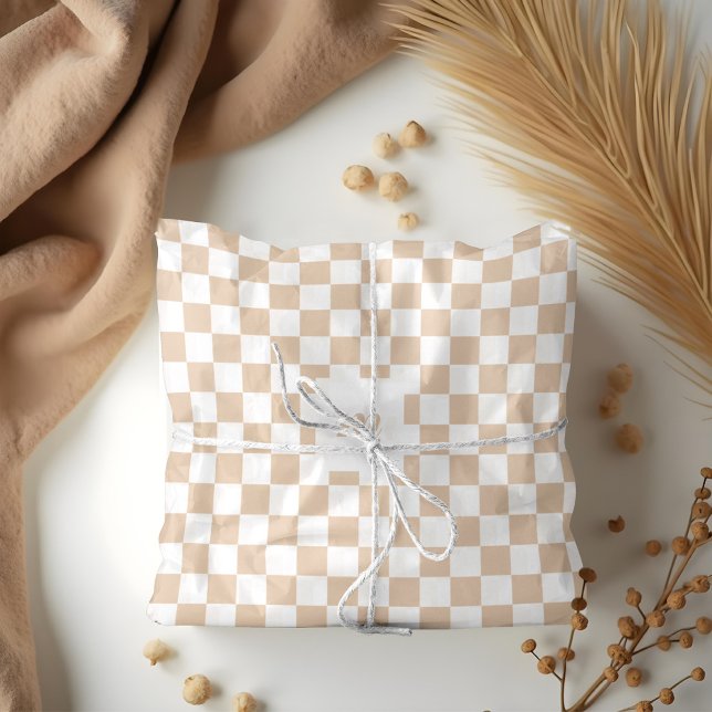 Modernes Retro-Prüfmuster mit benutzerdefiniertem  Seidenpapier (Modern Retro Chequered Pattern Custom Monogram Tan Tissue Paper)