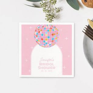 Modernes Retro Rosa Diskothek Ball 70er 80er Braut Serviette