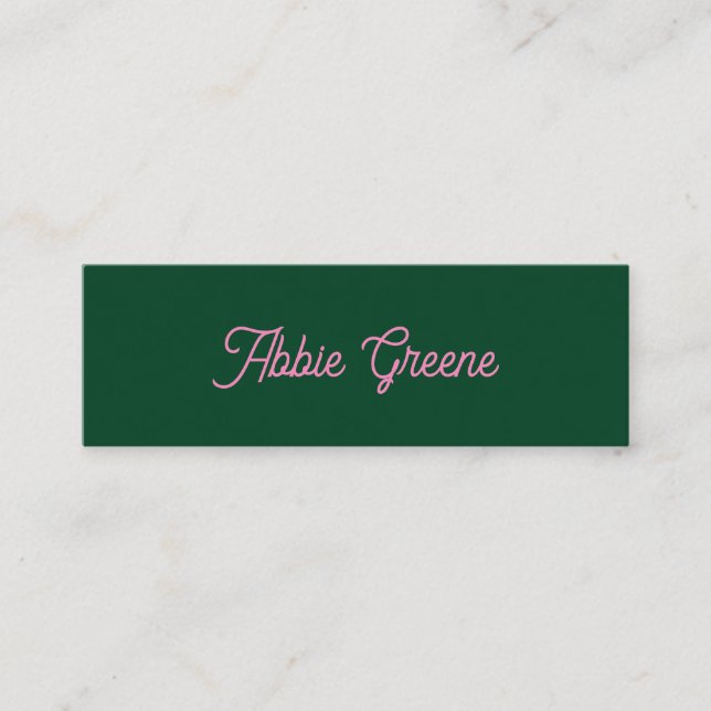 Modernes Retro-Rosa-Script grün Mini Visitenkarte (Vorderseite)