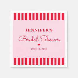 Modernes Retro-Rosa- und Rote Streifen-Brautparty Serviette