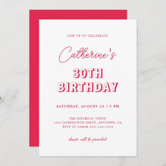 Modernes Retro Rot 30. Geburtstag Party Einladung