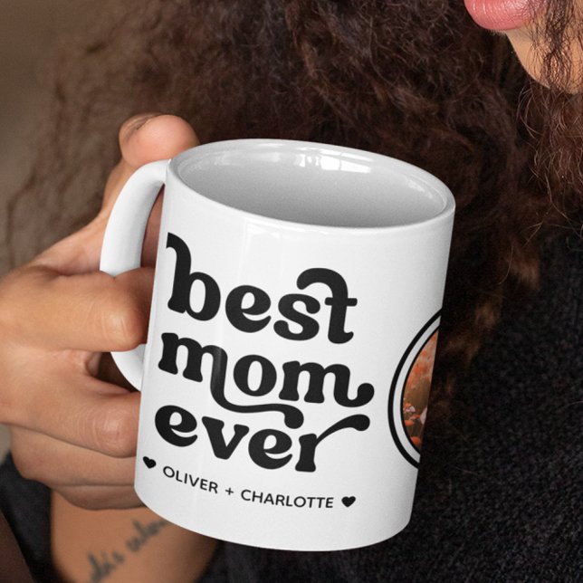 Modernes Retro-Round-Foto Beste Mama je Zweifarbige Tasse (Von Creator hochgeladen)