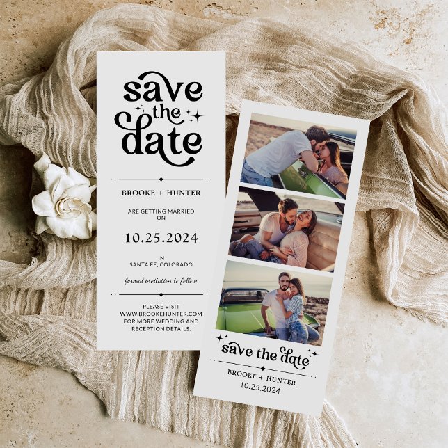 Modernes Retro Save the Date | Foto-Standstreifen Einladung (Von Creator hochgeladen)
