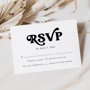 Modernes Retro Schwarz-Weiß Boho Wedding RSVP Begleitkarte