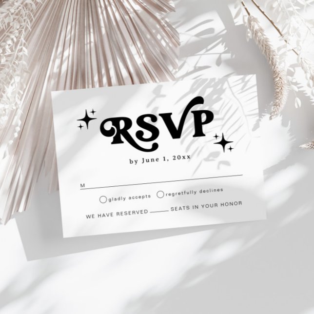 Modernes Retro Schwarz-Weiß Boho Wedding RSVP Begleitkarte (Von Creator hochgeladen)