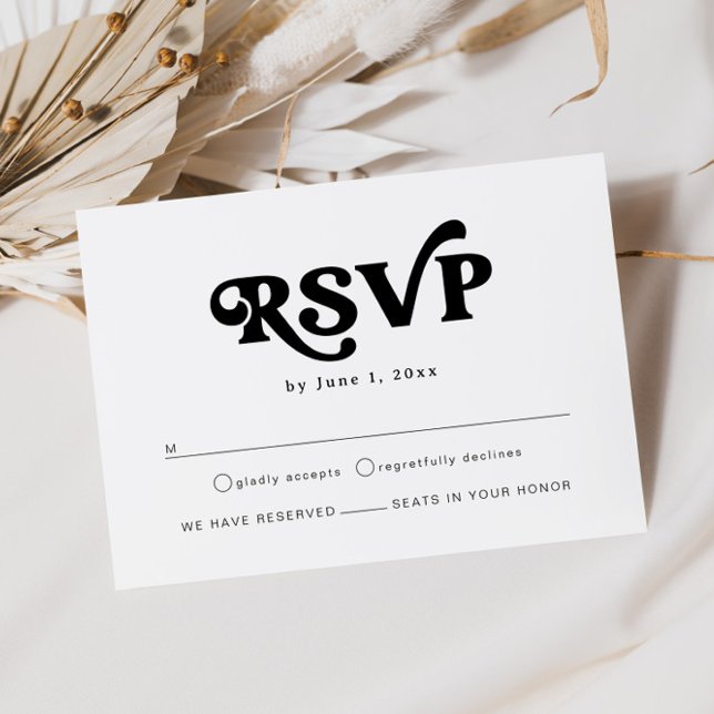 Modernes Retro Schwarz-Weiß Boho Wedding RSVP Begleitkarte (Von Creator hochgeladen)