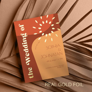 Modernes Retro-Sonnenuntergang Orange Gold Folieneinladung