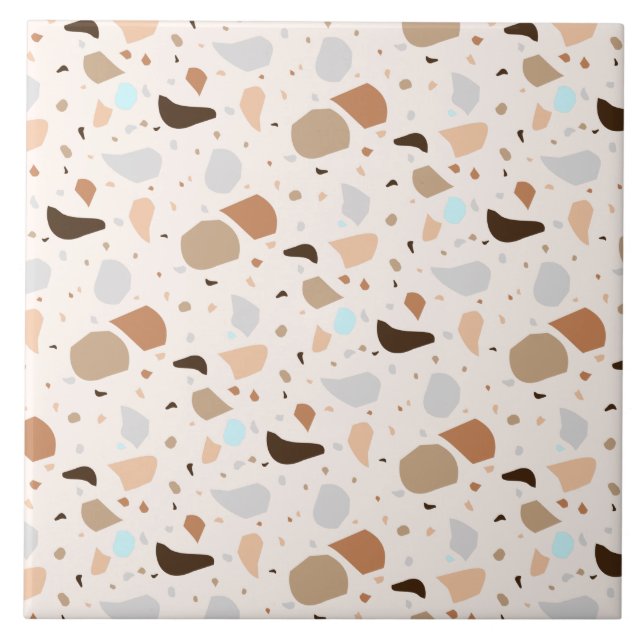Modernes Retro Terrazzo Stone Blue Brown Mix Muste Fliese (Vorderseite)