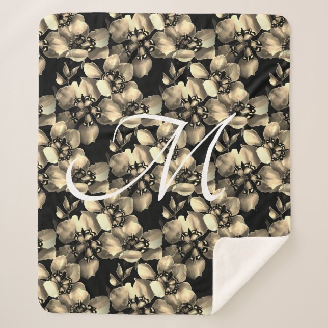 Modernes Retro-Viktorianisches Muster-Monogramm Sherpadecke (Vorderseite)