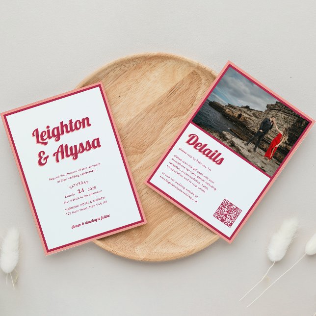 Modernes Retro Viva Magenta QR Foto Hochzeit Einladung (Von Creator hochgeladen)