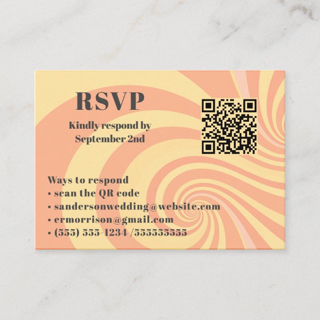 Modernes Retro Wedding RSVP Online QR Code Foto Begleitkarte (Vorderseite)