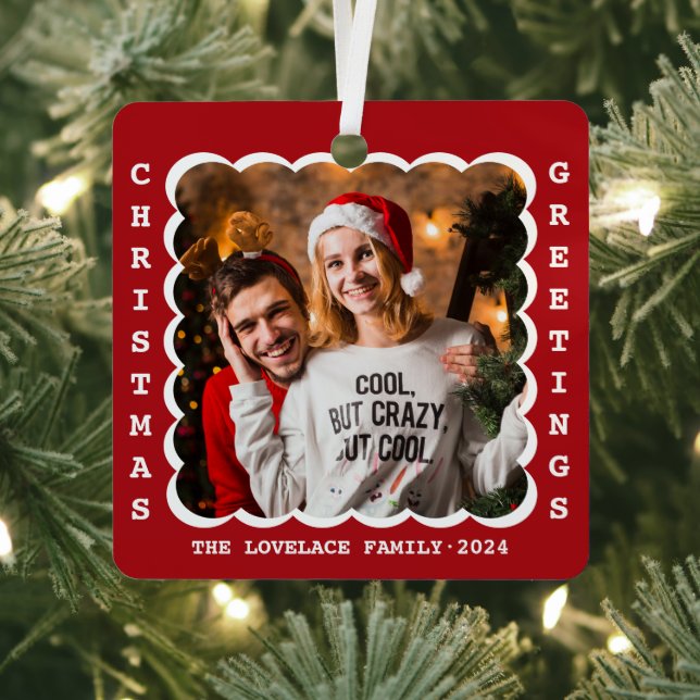 Modernes Retro Weihnachtsgrüße Foto Ornament Aus Metall (InSitu)