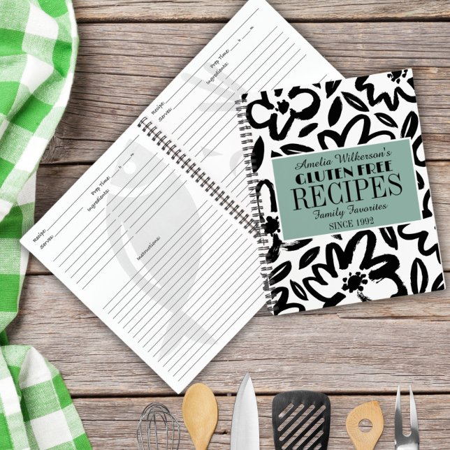 Modernes Rezept in Schwarzweiß-Blume Notizbuch (Von Creator hochgeladen)