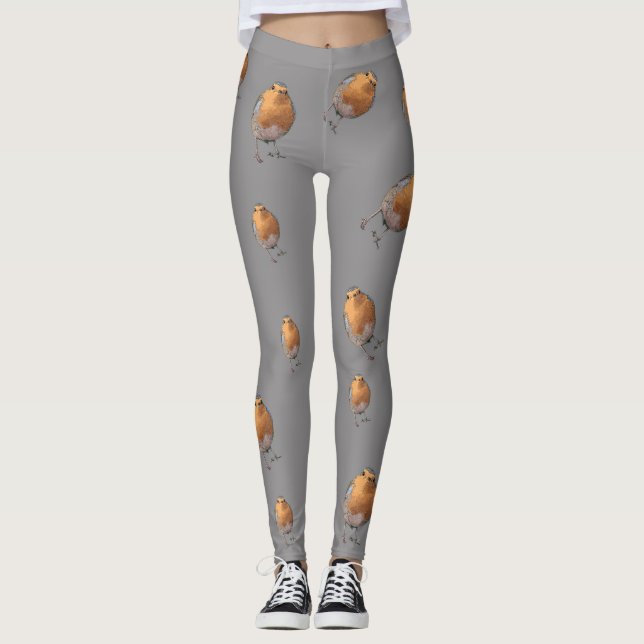 Modernes Robin-Vögel redbreast Grau Leggings (Vorderseite)