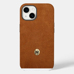 Modernes, robustes Gold Monogramm aus Segelleder iPhone 14 Hülle