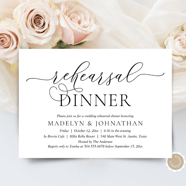 Modernes romantisches Abendessen mit Hochzeit und  Einladung (The Night Before, Wedding Rehearsal Dinner, Brunch or Lunch Invitation Card, in Modern Classy theme)