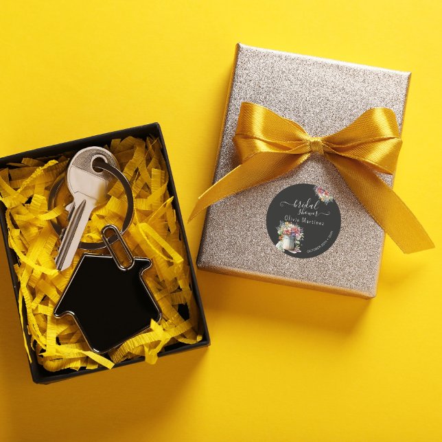 Modernes Romantisches Frühlingsblumen Vase Brautpa Runder Aufkleber (Von Creator hochgeladen)