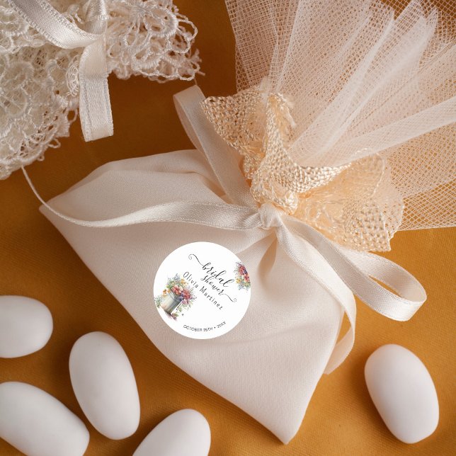 Modernes Romantisches Frühlingsblumen Vase Brautpa Runder Aufkleber (Von Creator hochgeladen)