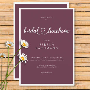 Modernes Romantisches Minimal Burgund Bridal Lunch Einladung