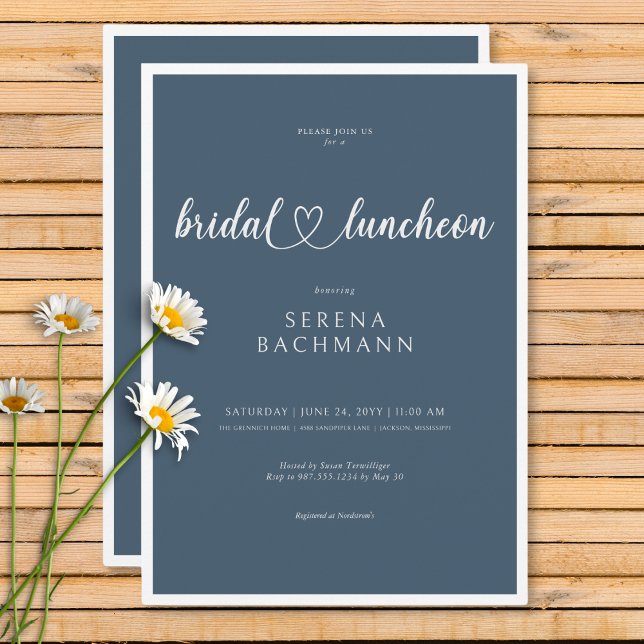 Modernes Romantisches Minimal Einladung (Modern Romantic Minimal Blue Bridal Luncheon Invitation)