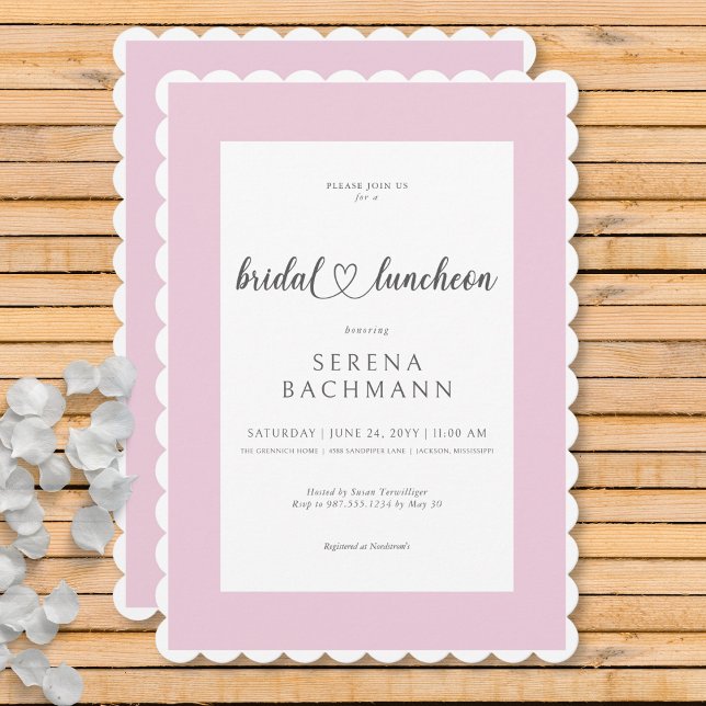 Modernes Romantisches Rosa und Weiß Bridal Luncheo Einladung (Modern Romantic Pink & White Bridal Luncheon Invitation)