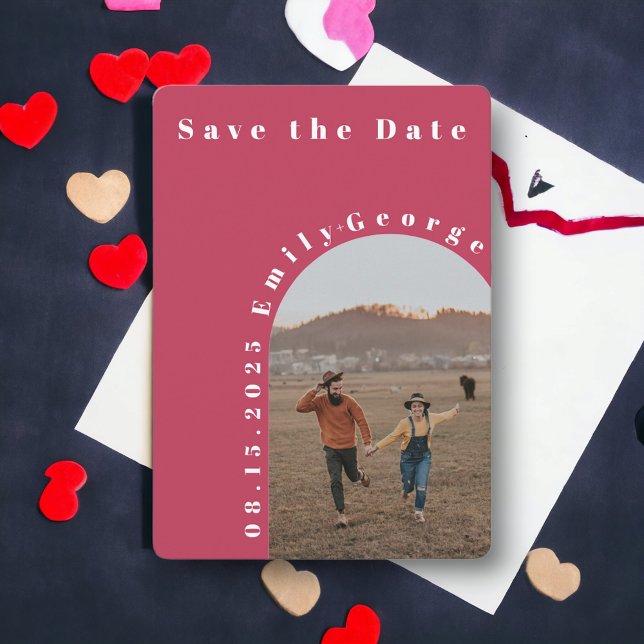 Modernes romantisches Viva Magenta Arch Foto Hochz Save The Date (Von Creator hochgeladen)