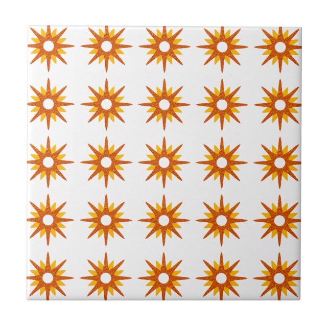 Modernes roorangefarbenes Muster der Sternexplosio Fliese (Vorderseite)