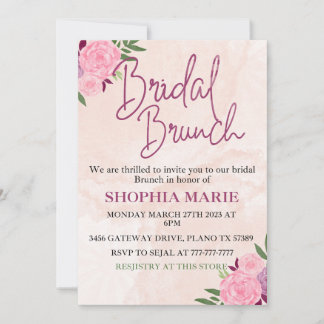 Modernes Rosa Aquarell Blumenbraun Brunch Save The Date