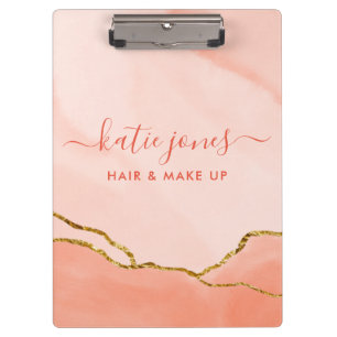 Modernes Rosa Aquarell & Imitate Gold Business Klemmbrett