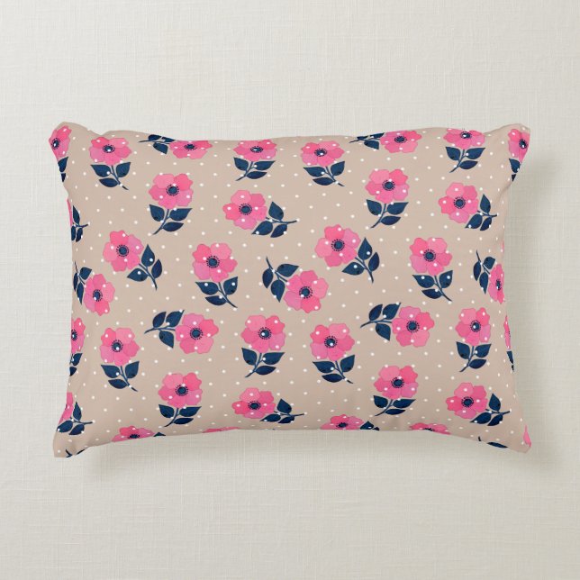 Modernes rosa, beige, florales Muster Zierkissen (Vorderseite)