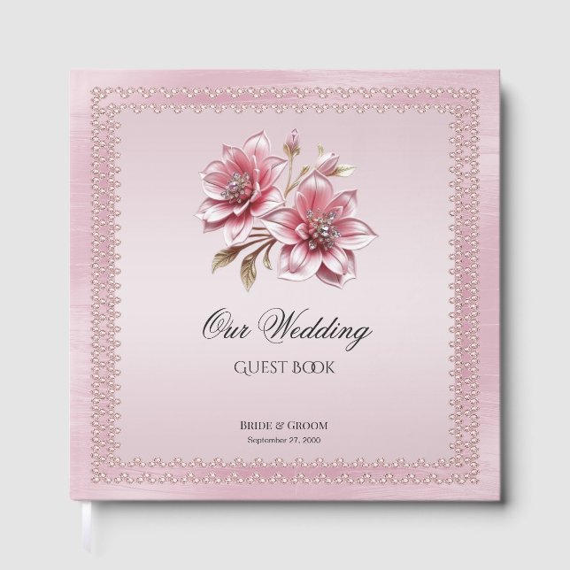 Modernes Rosa Blume Gästebuch (Vorderseite)
