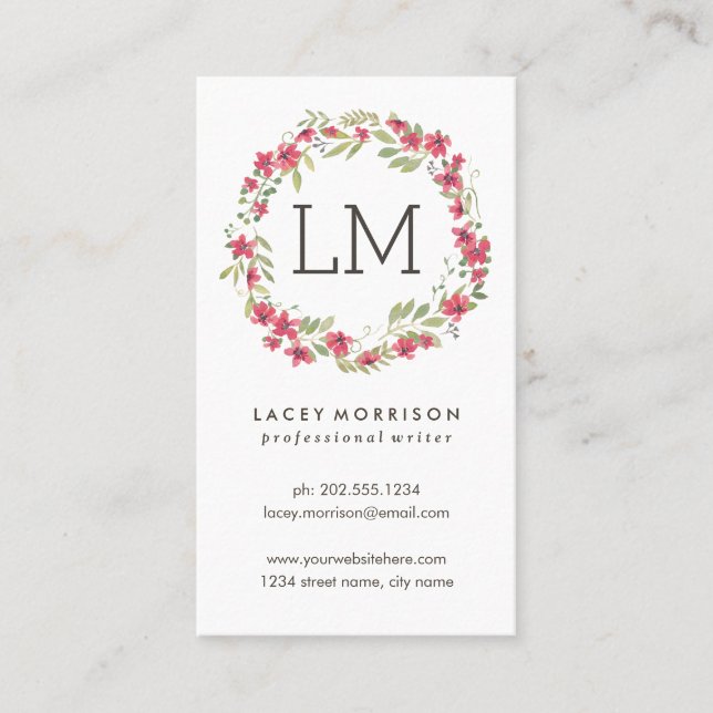 Modernes rosa Blumen Blumewreath-| Visitenkarte (Vorderseite)