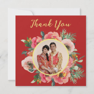 Modernes rosa Blumenkreide chinesisches Hochzeitsf Dankeskarte