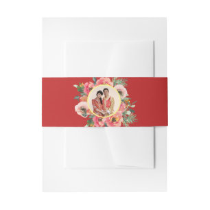 Modernes rosa Blumenkreide chinesisches Hochzeitsf Einladungsbanderole