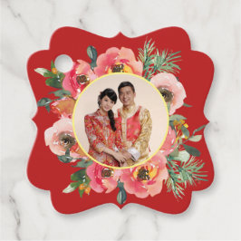 Modernes rosa Blumenkreide chinesisches Hochzeitsf Geschenkanhänger