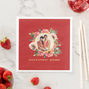 Modernes rosa Blumenkreide chinesisches Hochzeitsf Serviette