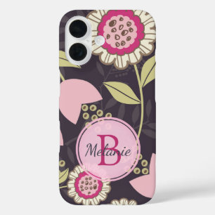 Modernes rosa Blumenmuster Personalisiert iPhone 16 Hülle
