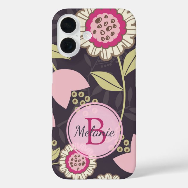 Modernes rosa Blumenmuster Personalisiert Case-Mate iPhone Hülle (Rückseite)