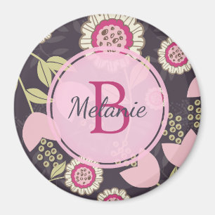 Modernes rosa Blumenmuster Personalisiert Magnet