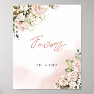 Modernes Rosa Blütengoldblütenzeichen Poster