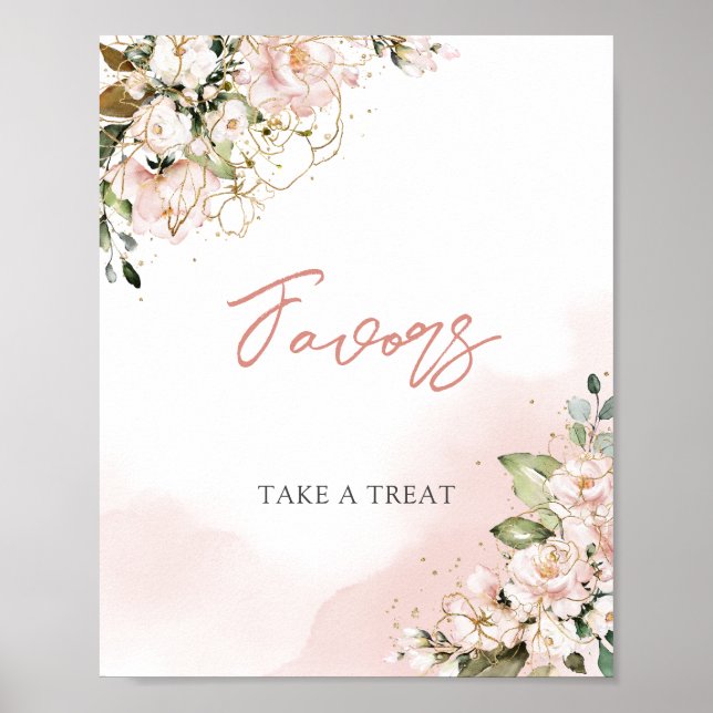 Modernes Rosa Blütengoldblütenzeichen Poster (Vorne)