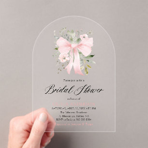 Modernes rosa Bow Coquette Brautparty Acryleinladungen