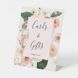 Modernes rosa Brautparty mit floralen Champagner Sockelschild