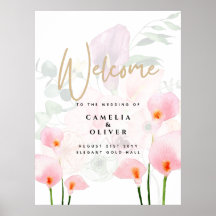 Modernes rosa Calla Lily Wedding Willkommenszeiche