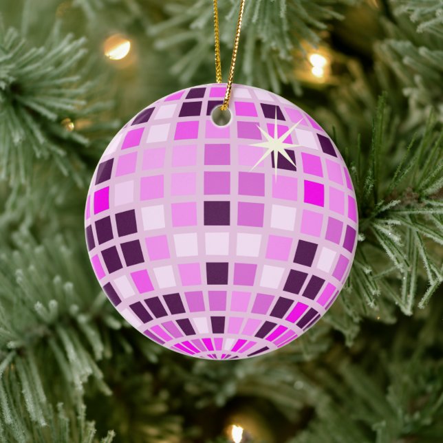 Modernes Rosa Diskothek Ball Keramik Ornament (Baum)