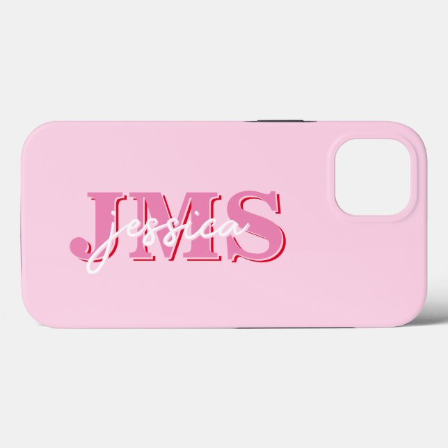 Modernes rosa, dreimal buchstabiges Monogramm Case-Mate iPhone Hülle (Rückseite (Horizontal))