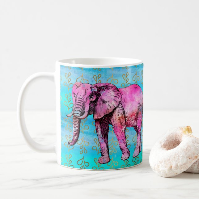 Modernes rosa Elefant-blaues Aquarell modisch Tasse (Mit Donut)