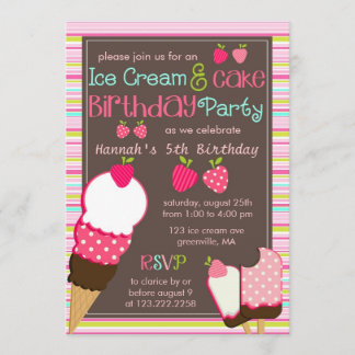 Modernes rosa Erdbeer-u. Eiscreme-Mädchen-Party Einladung