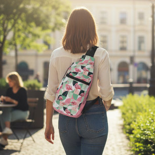 Modernes rosa Flamingo Geometric Girly Chic Muster Crossbody Bag